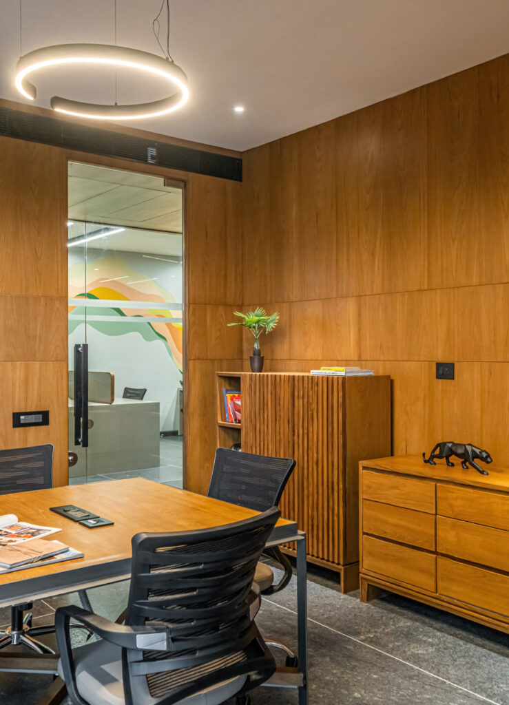 Creative office interior design with modern lighting