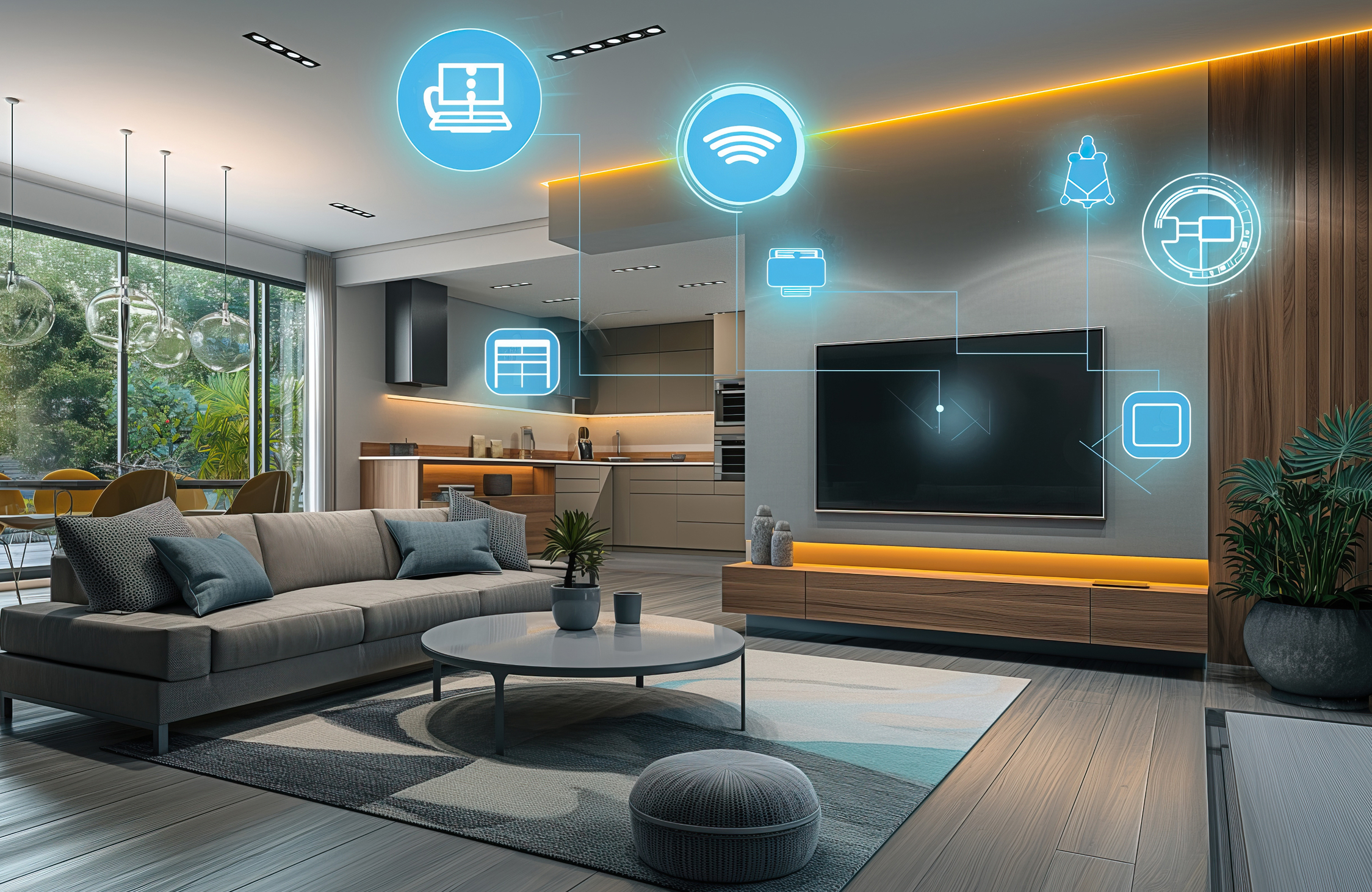 Modern living room interior design trend in Ahmedabad homes with minimalist furniture and warm lighting (2026)