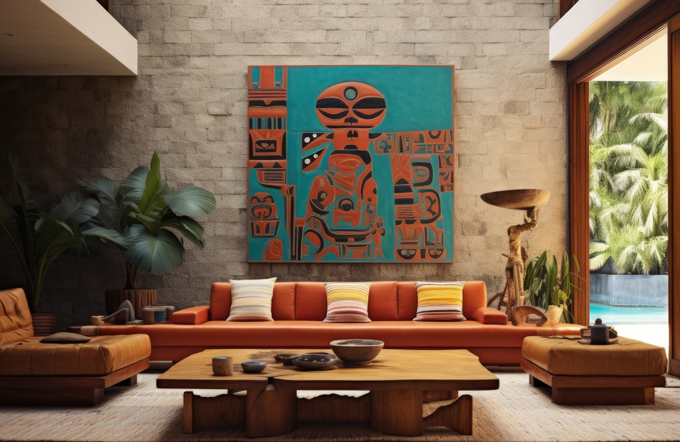 Statement wall panel and artwork in luxury interior design for villas and bungalows