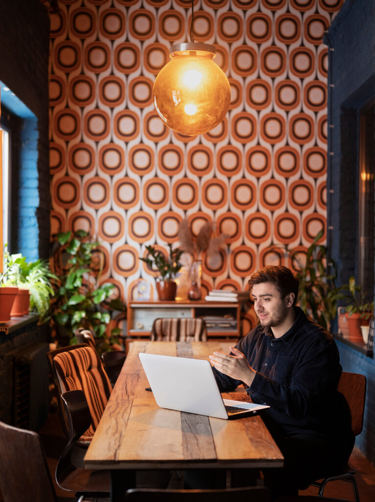 Comfortable seating design in Ahmedabad cafe interior for customers and work friendly spaces