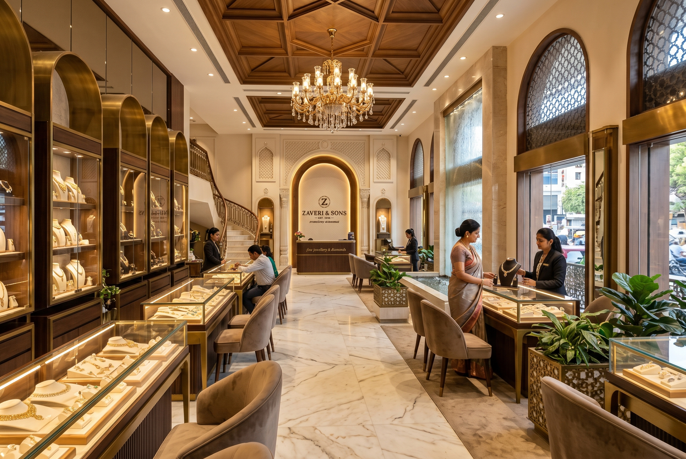 Luxury jewelry store interior design in Ahmedabad with elegant showroom and premium ambiance