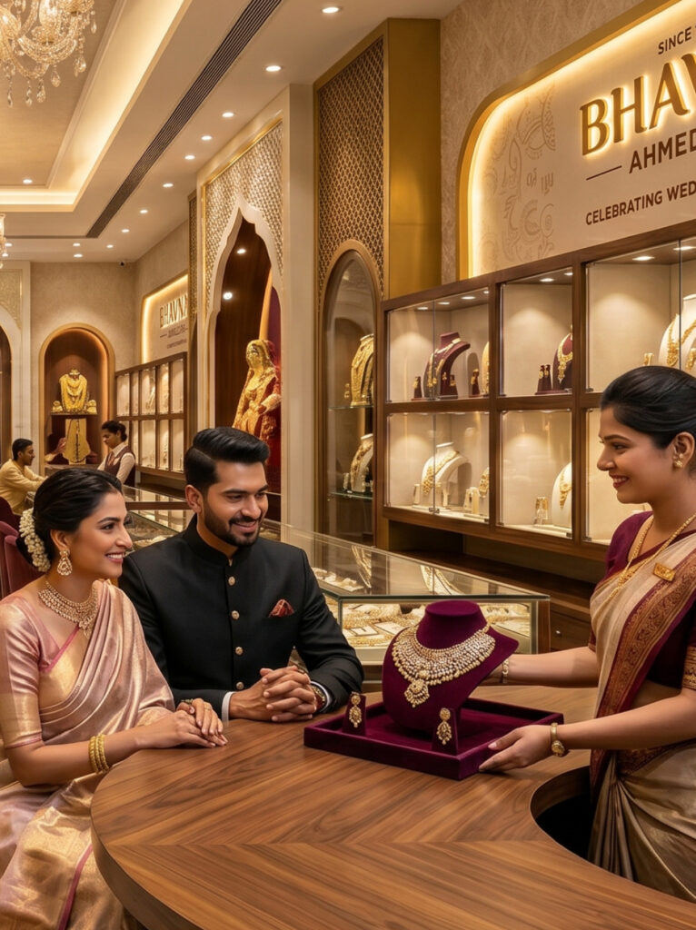 Comfortable seating and consultation area in jewelry store interior design Ahmedabad