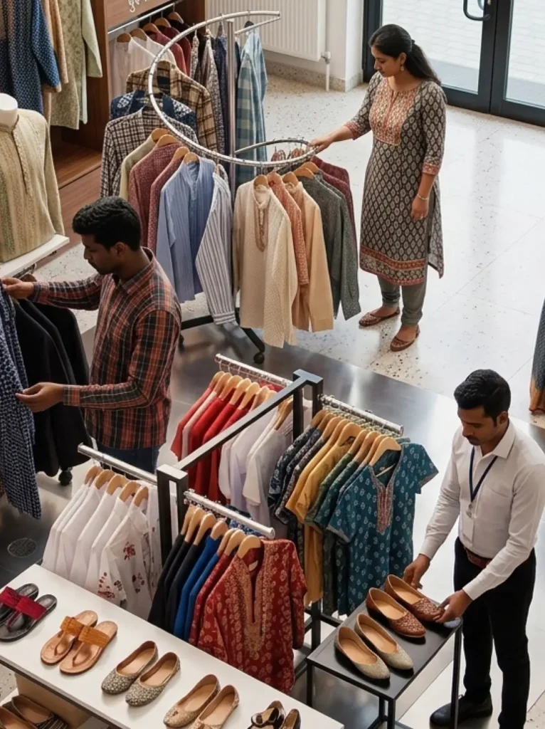 Retail store interior design in Ahmedabad with balanced color palette and premium materials