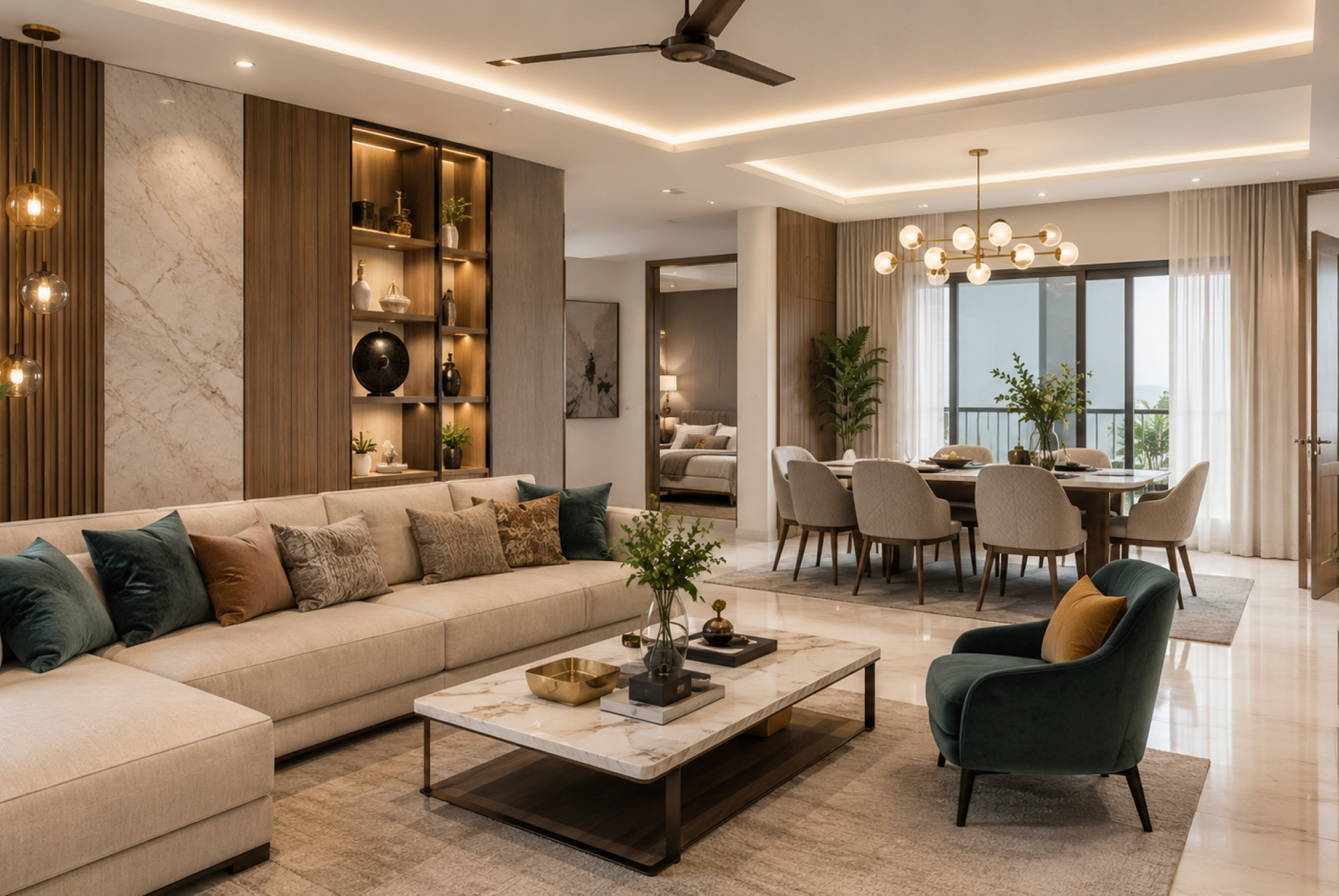 Luxury 3 BHK home interior design in Ahmedabad with premium finishes and modern décor