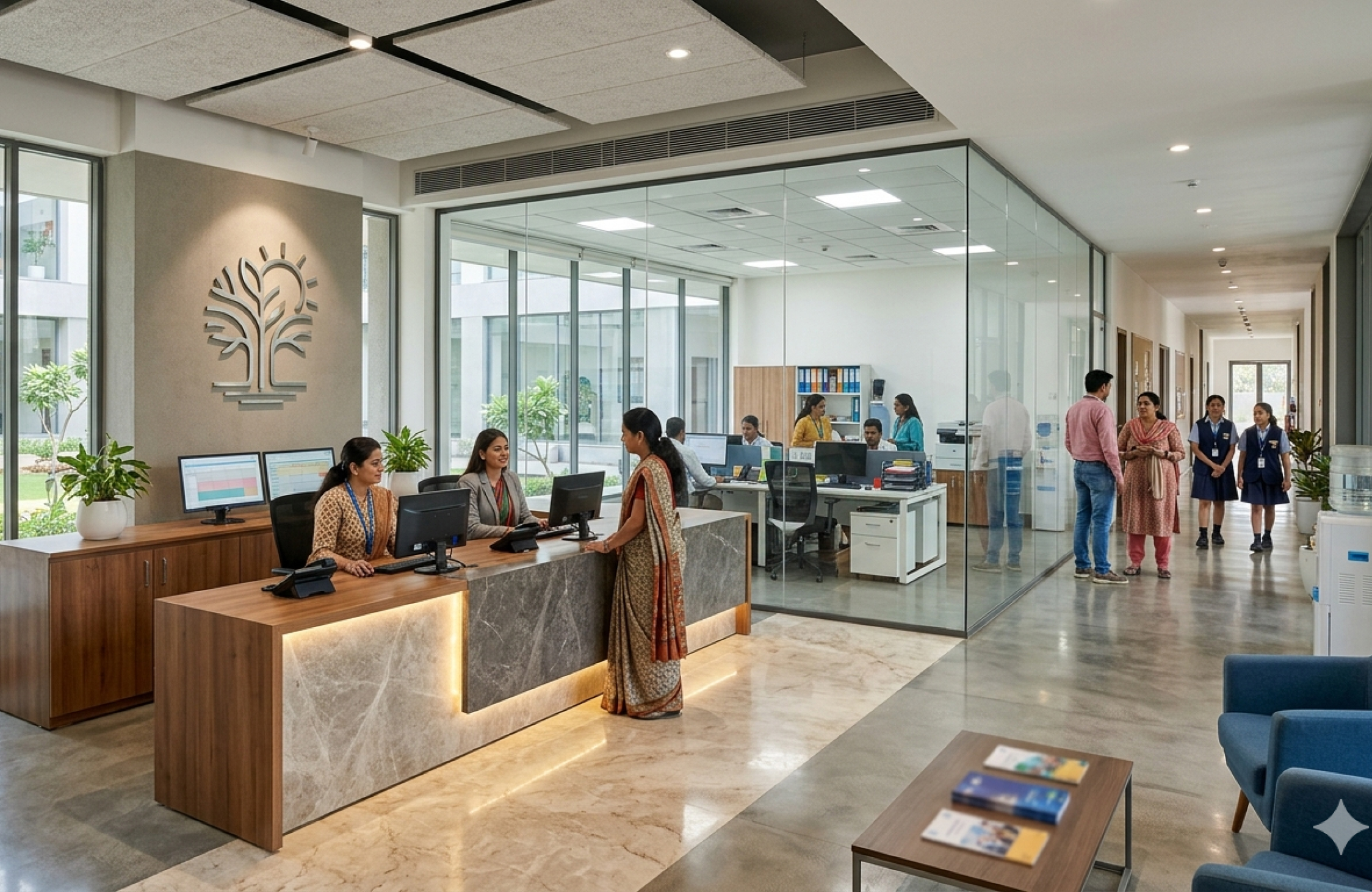 Professional school reception and administrative area interior design in Ahmedabad