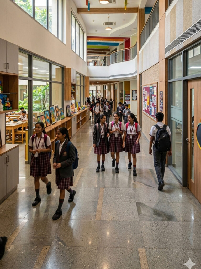Professional school reception and administrative area interior design in Ahmedabad