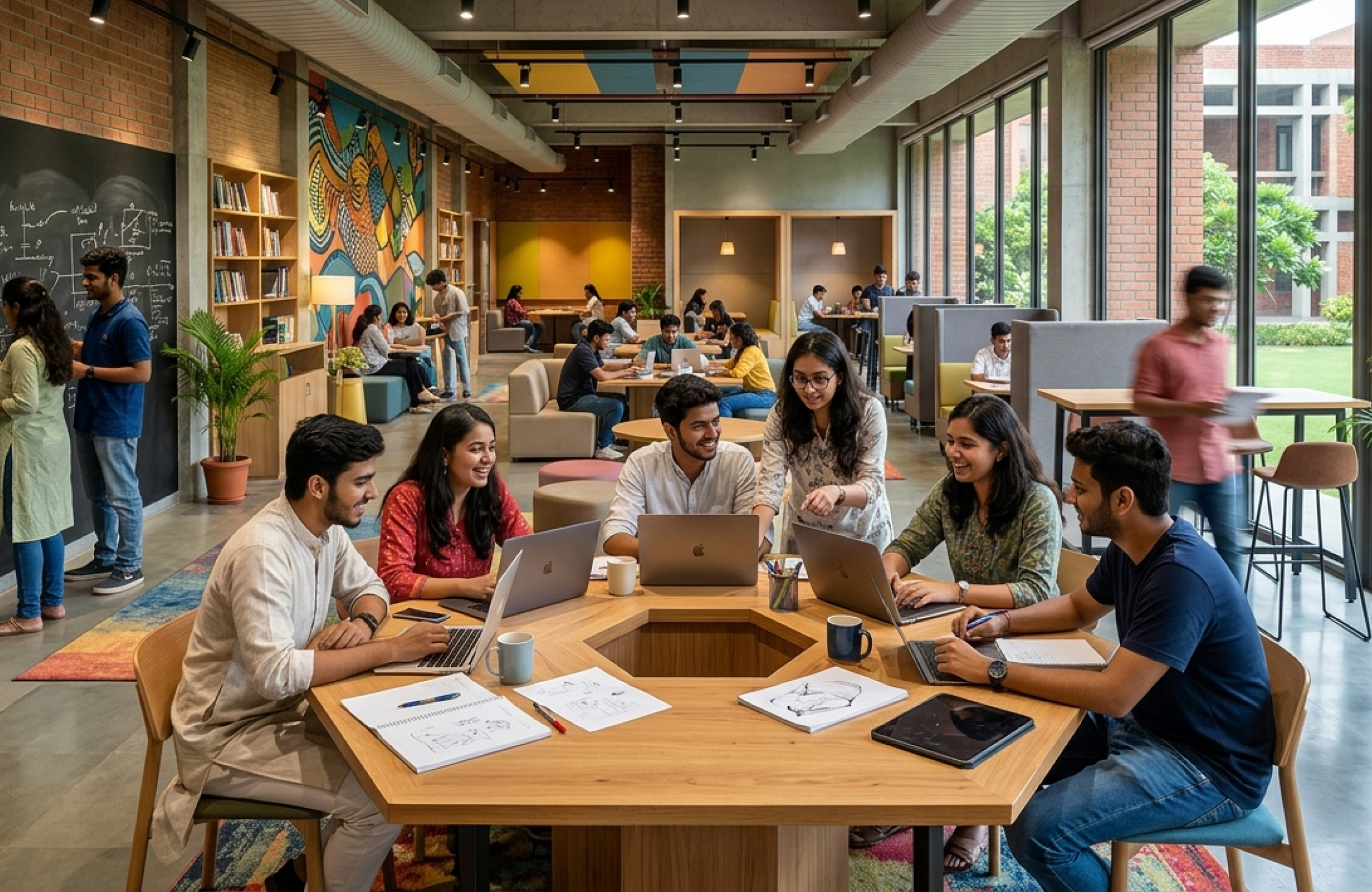 Student collaboration and breakout space interior design in Ahmedabad educational institutions