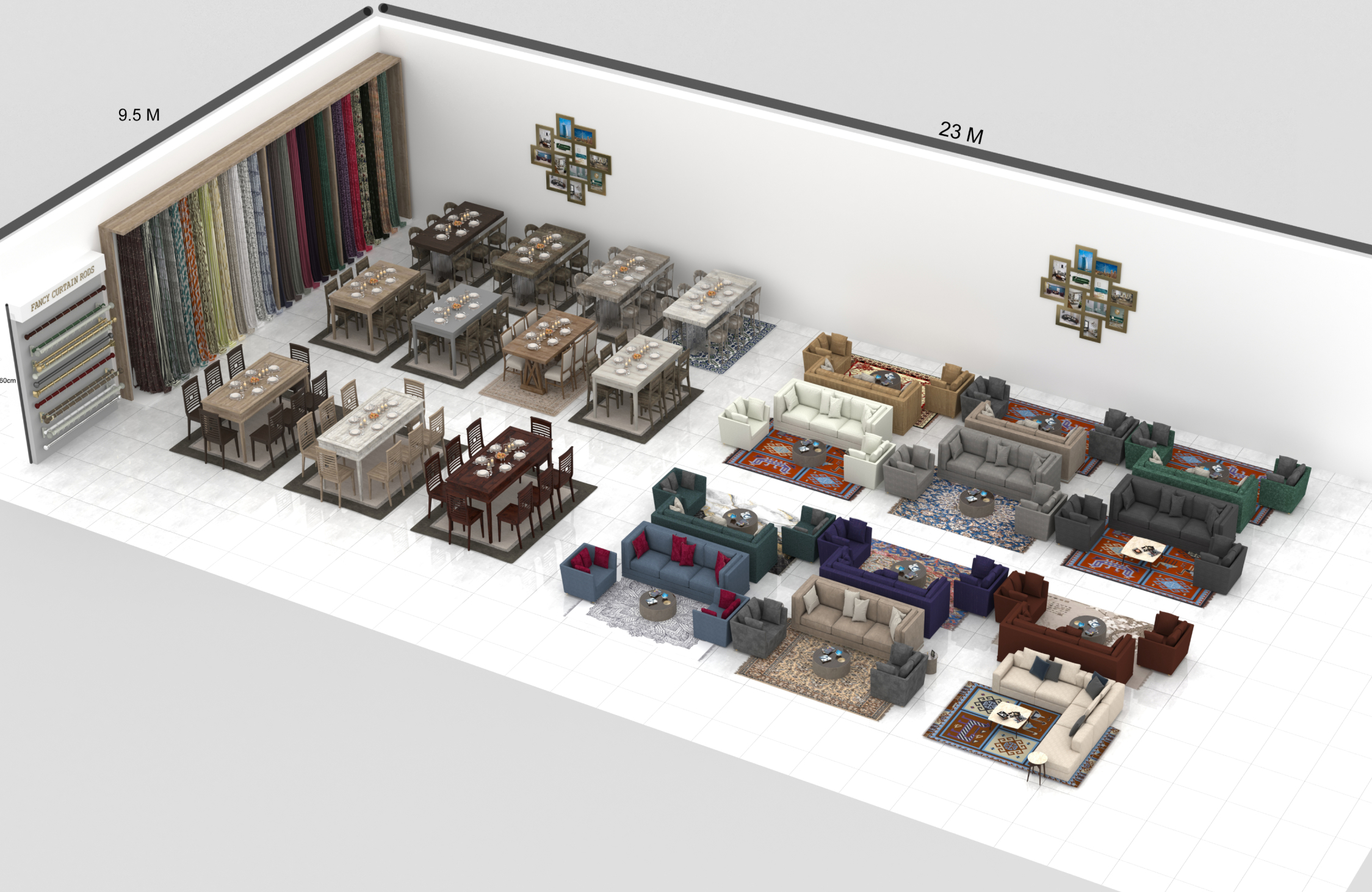 Visual merchandising showroom design showcasing products through creative displays and strategic layouts