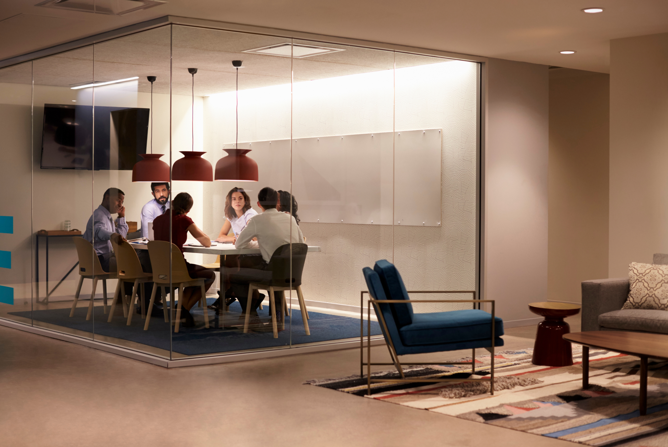 Collaborative corporate workspace designed for teamwork and innovation