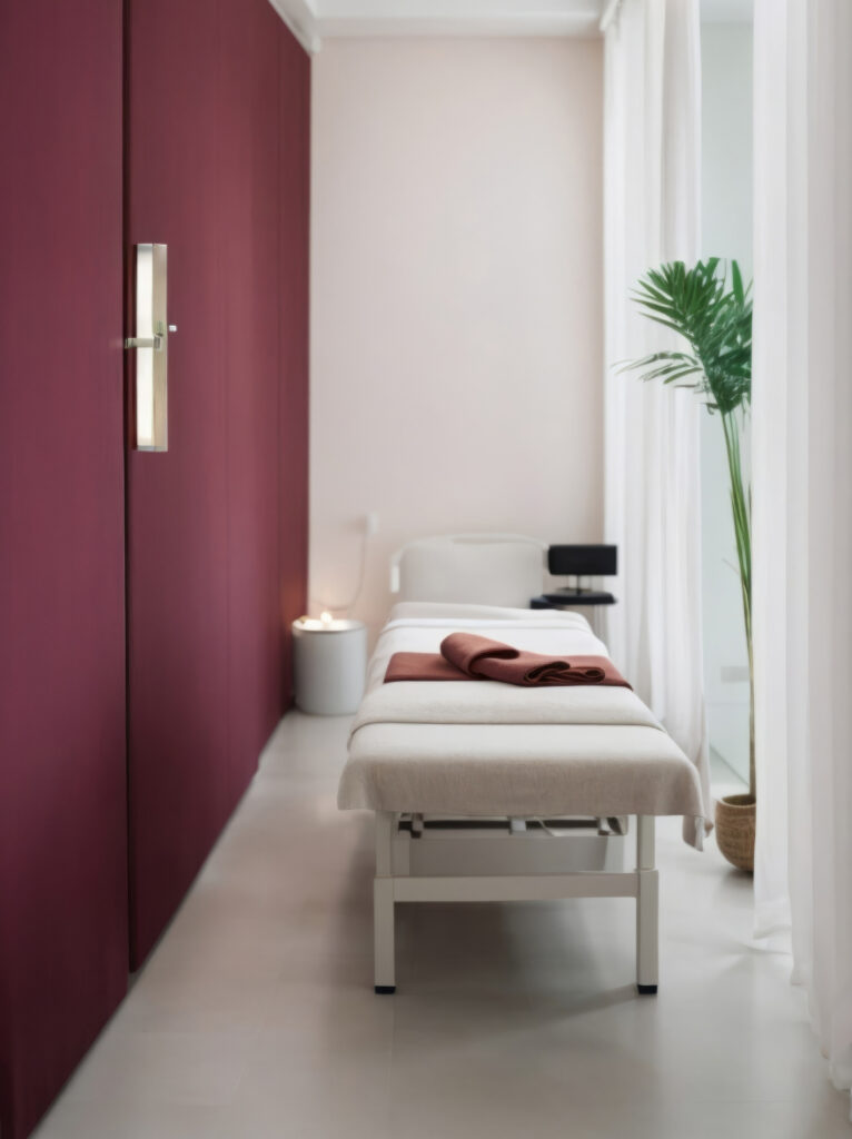 Holistic therapy center interior design in Ahmedabad with private treatment rooms, calming décor, and premium wellness interiors