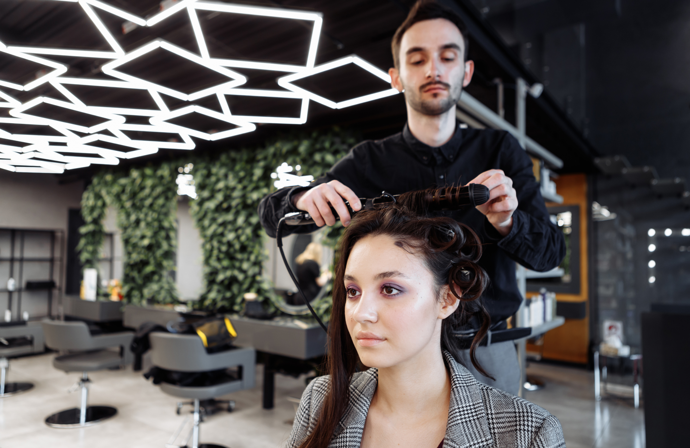 Modern salon lighting design in Ahmedabad enhancing beauty services and creating a luxurious atmosphere
