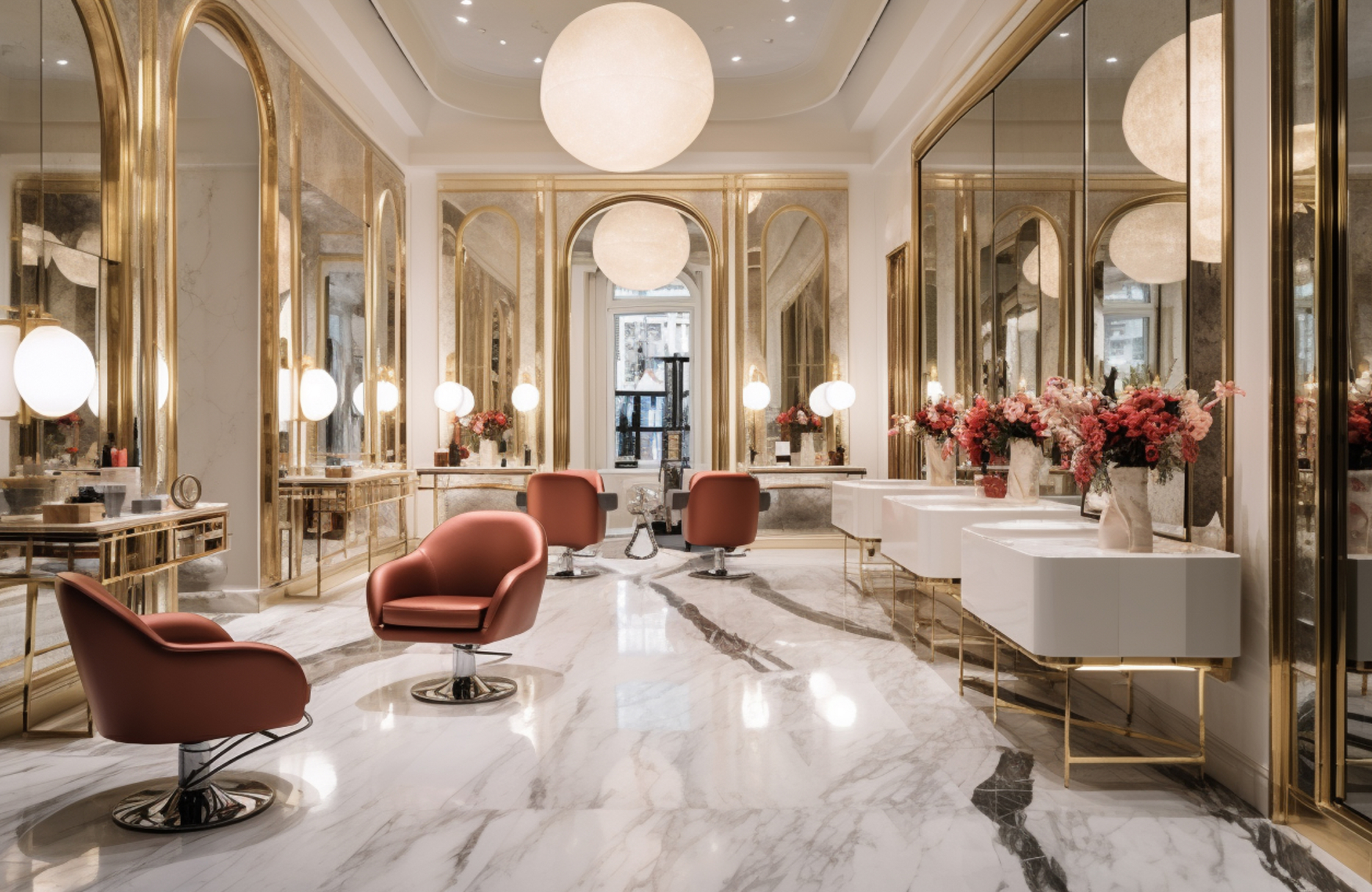 Professional salon styling station interior design in Ahmedabad with modern mirrors and ergonomic furniture