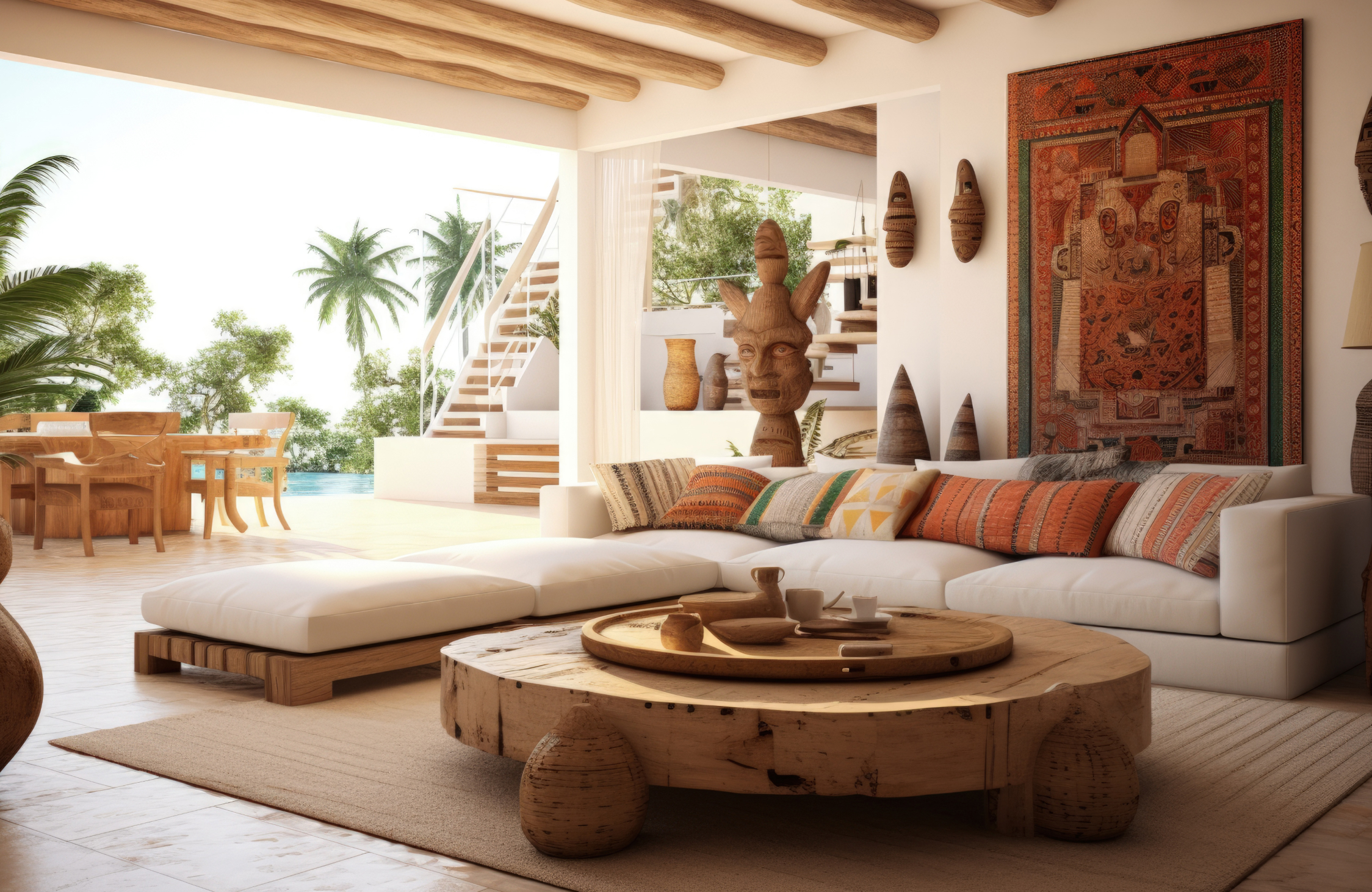 Expansive farmhouse living room with premium furniture and indoor outdoor connectivity