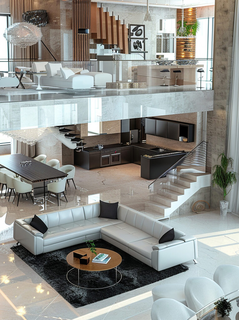 Grand luxury bungalow foyer design in Ahmedabad with premium flooring and elegant lighting