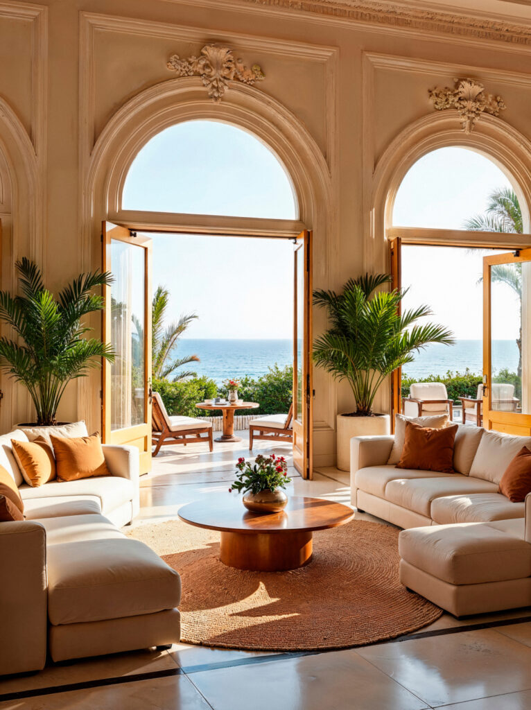 Luxury bungalow living room interior design with premium furniture and statement lighting