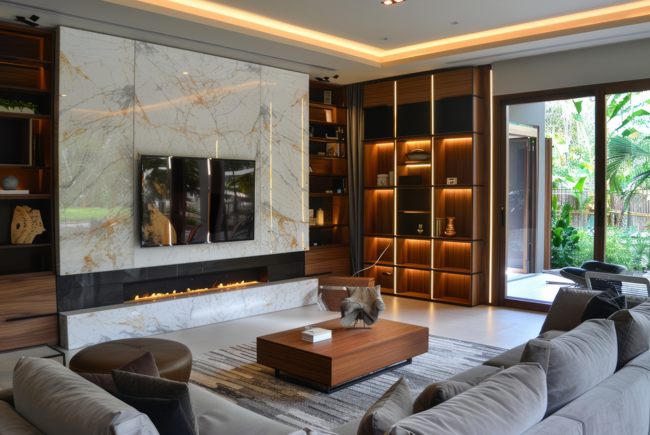 Luxury residential interior design in Ahmedabad featuring elegant living room with premium furniture by Ocean Design Studio