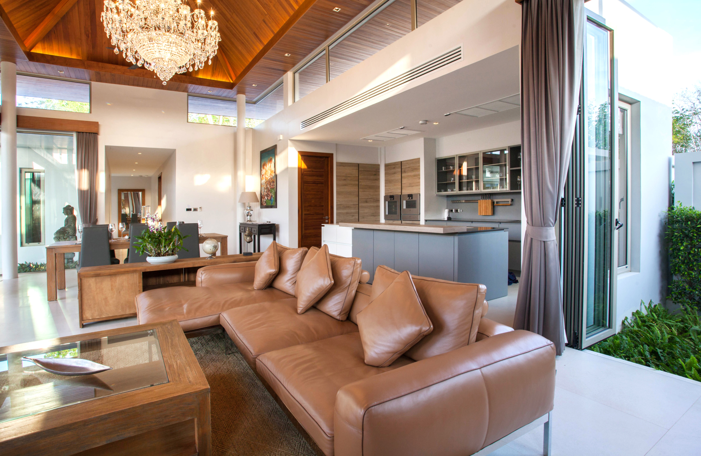 Luxury villa modular kitchen interior with premium cabinetry and marble countertop