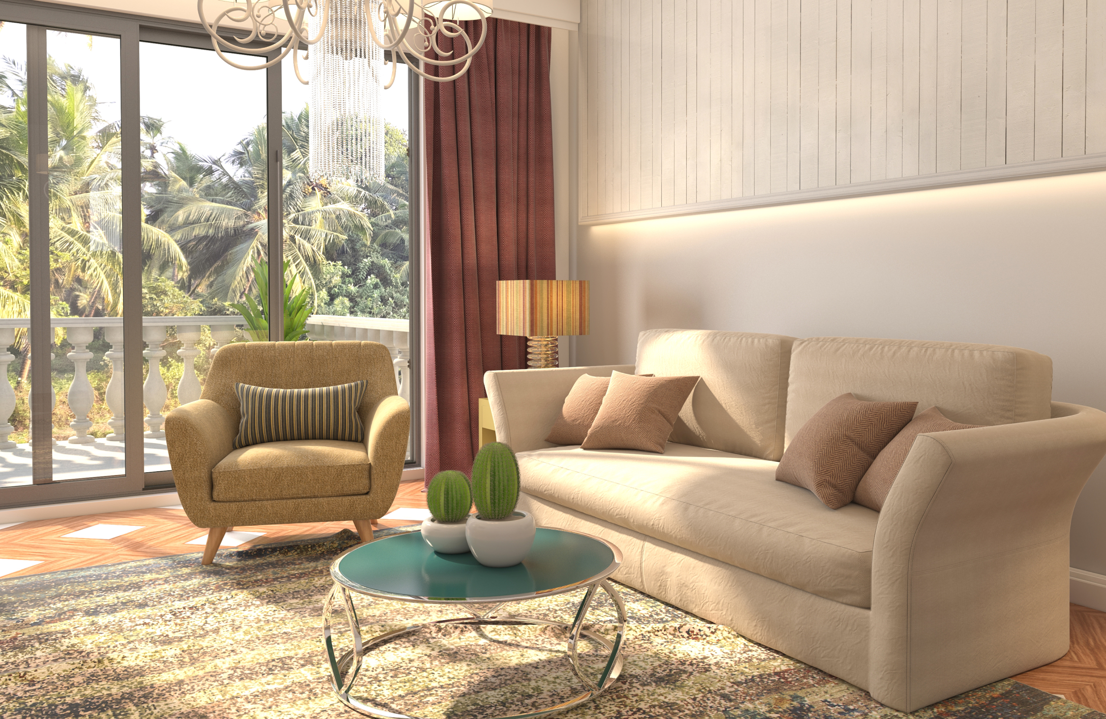 Seamless indoor-outdoor penthouse terrace connecting the luxury living space with an outdoor lounge area.