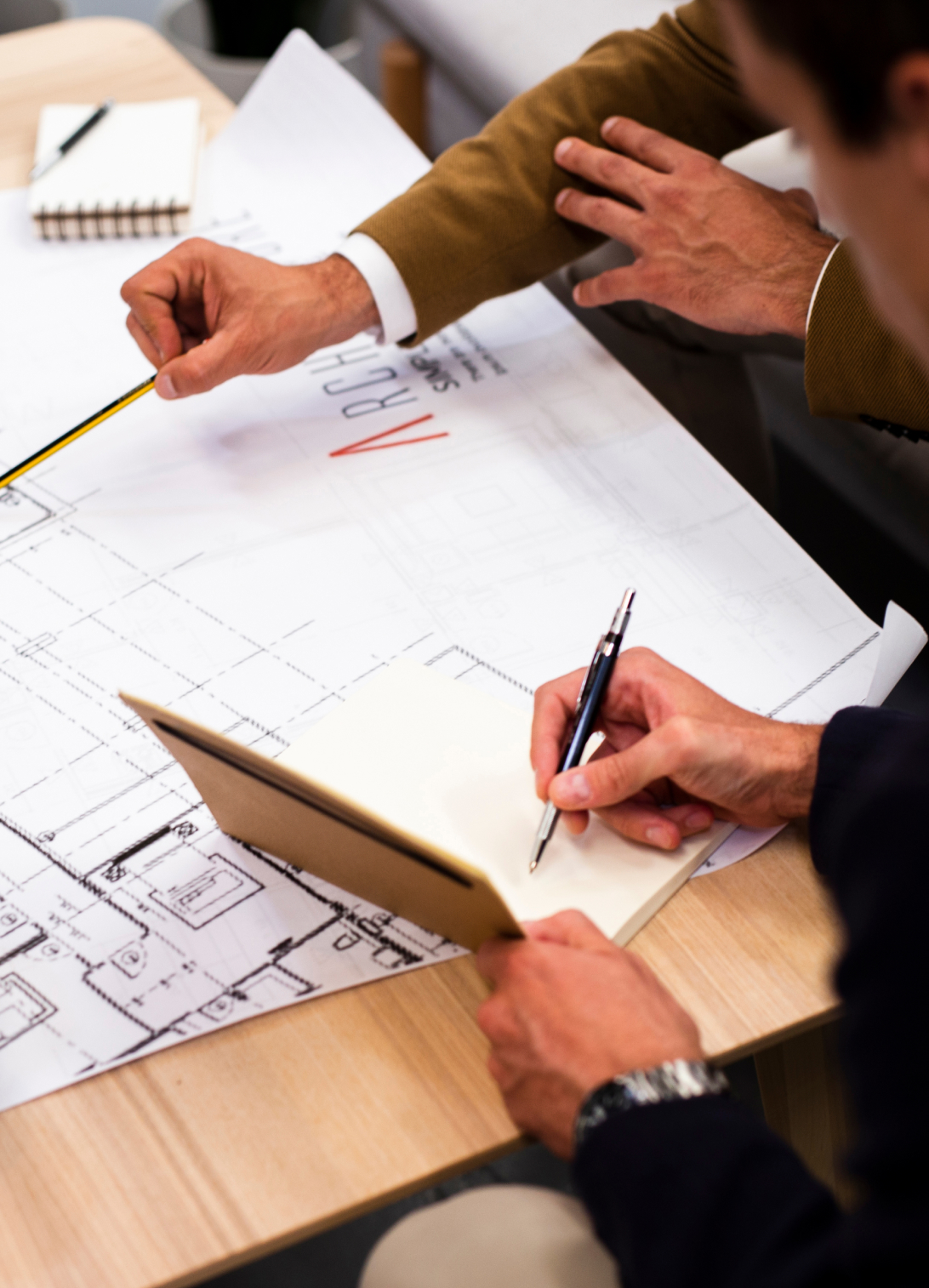 First-time home interior planning with floor plans, measurements, and design drawings for a residential project.