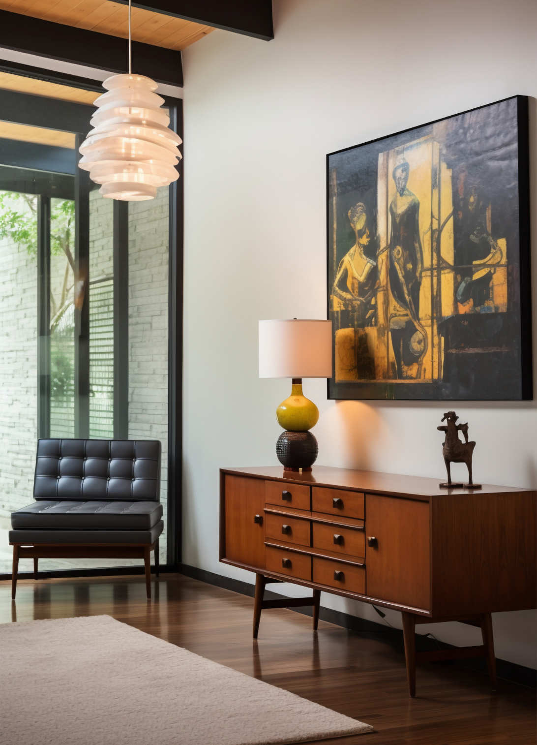 Vastu-friendly modern home interior with elegant furniture, natural light, warm wood finishes, and contemporary detailing.